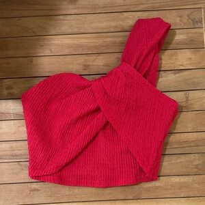 Red One-Shoulder Women Crop Top